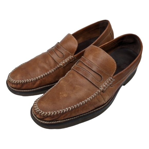 Tan Brown Leather Slip-On Penny Loafers - Picture 2 of 13